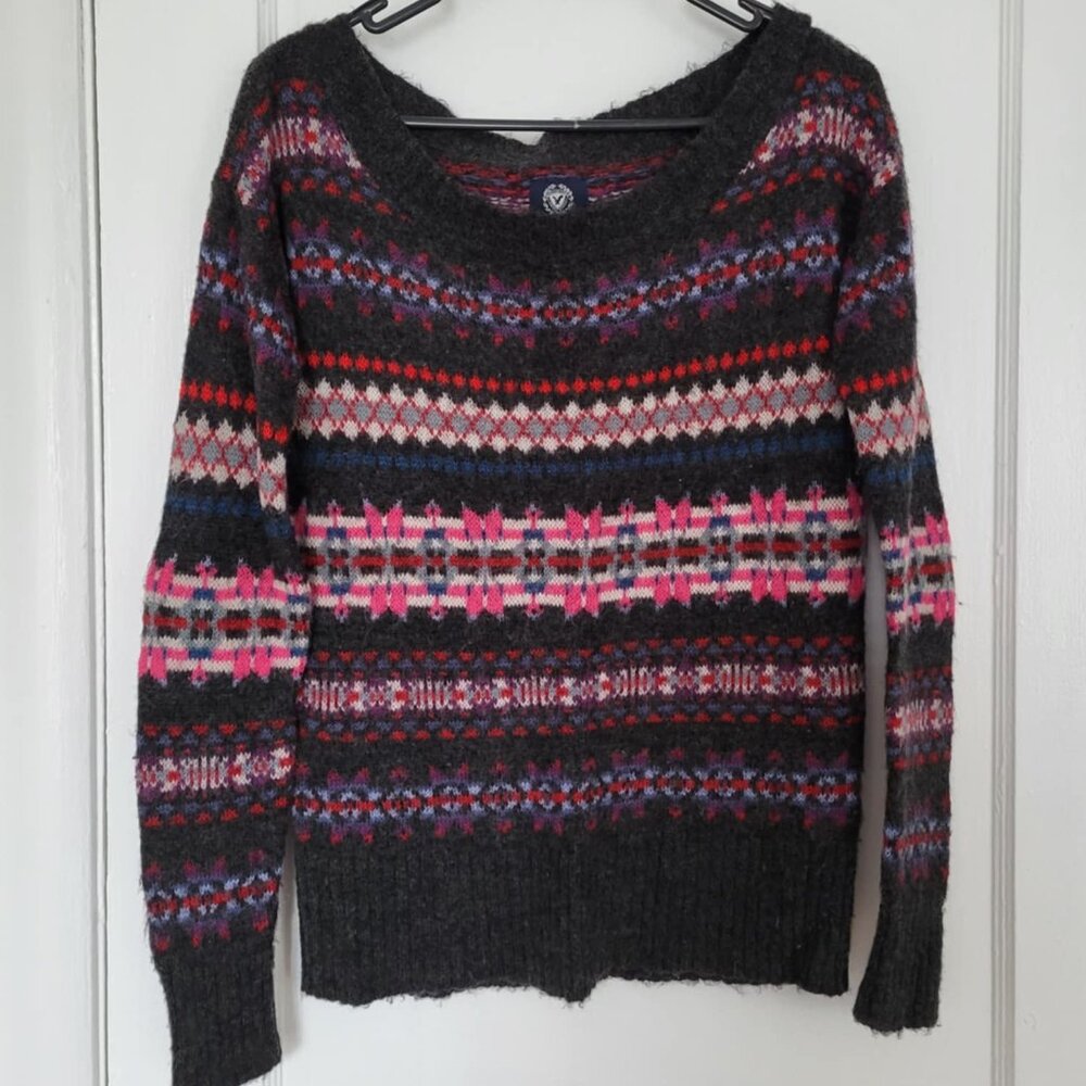 American Eagle Boat Neck Fair Isle Wool Blend Sweater Size XS